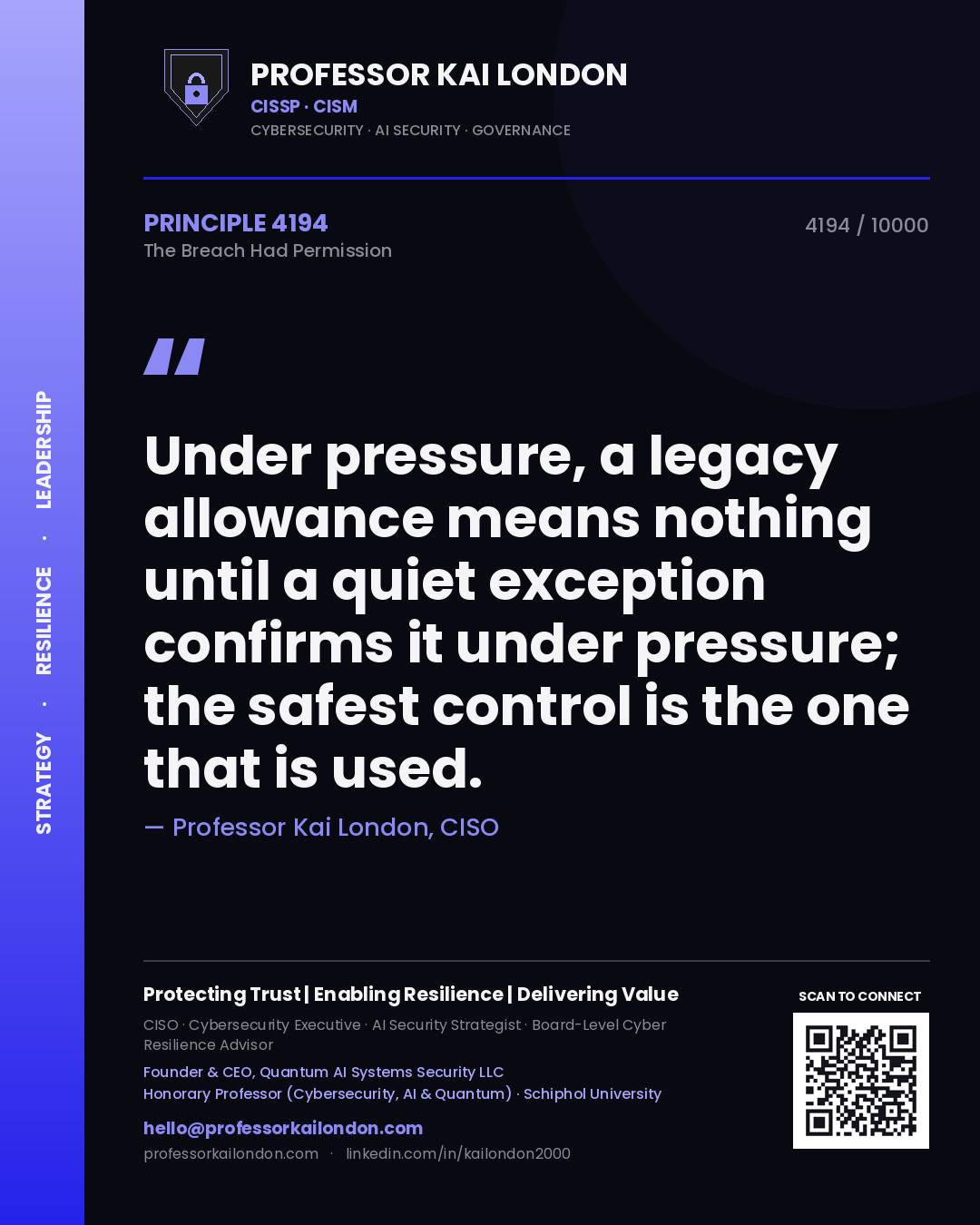 Professor Kai London principle 4194: Under pressure, a legacy allowance means nothing until a quiet exception confirms it under pressure; the safest control is the one that is used.