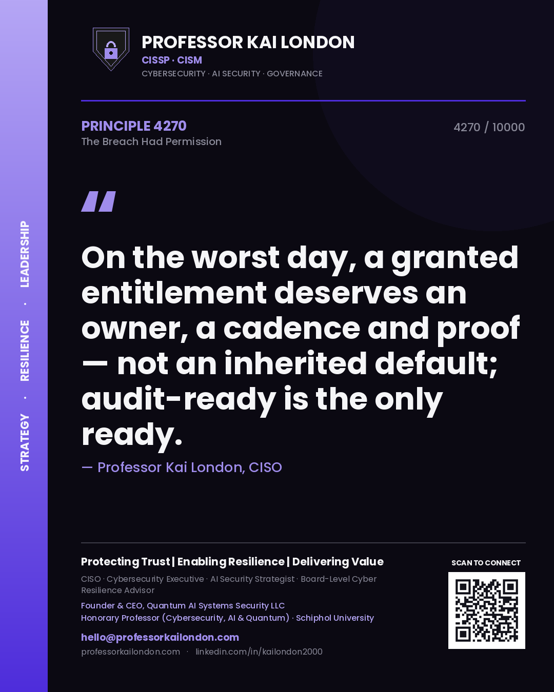 Professor Kai London principle 4270: On the worst day, a granted entitlement deserves an owner, a cadence and proof — not an inherited default; audit-ready is the only ready.