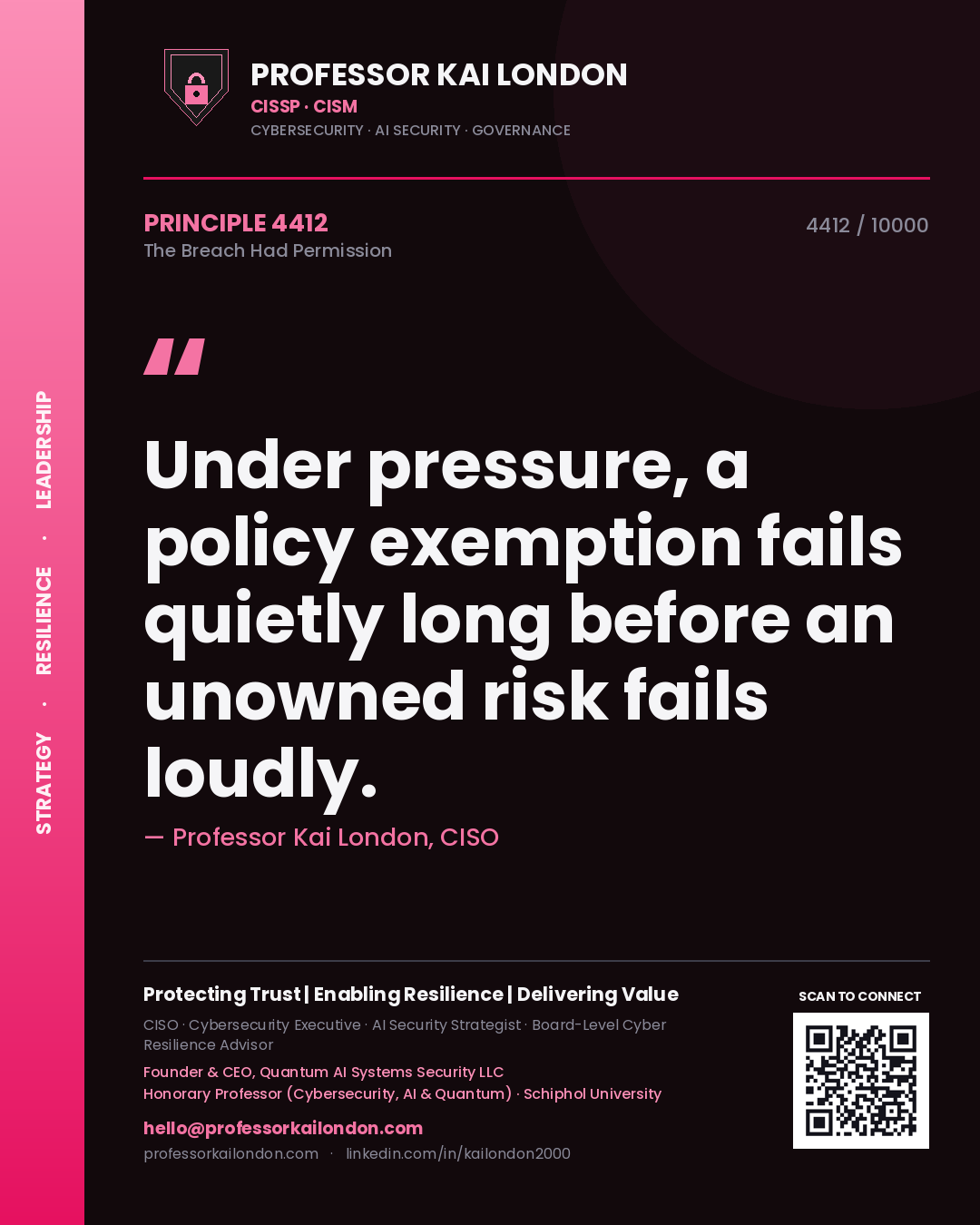 Professor Kai London principle 4412: Under pressure, a policy exemption fails quietly long before an unowned risk fails loudly.