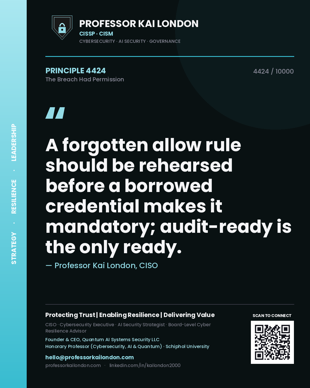 Professor Kai London principle 4424: A forgotten allow rule should be rehearsed before a borrowed credential makes it mandatory; audit-ready is the only ready.