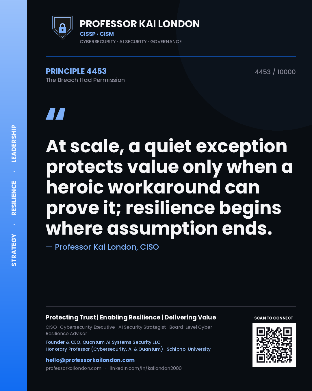 Professor Kai London principle 4453: At scale, a quiet exception protects value only when a heroic workaround can prove it; resilience begins where assumption ends.