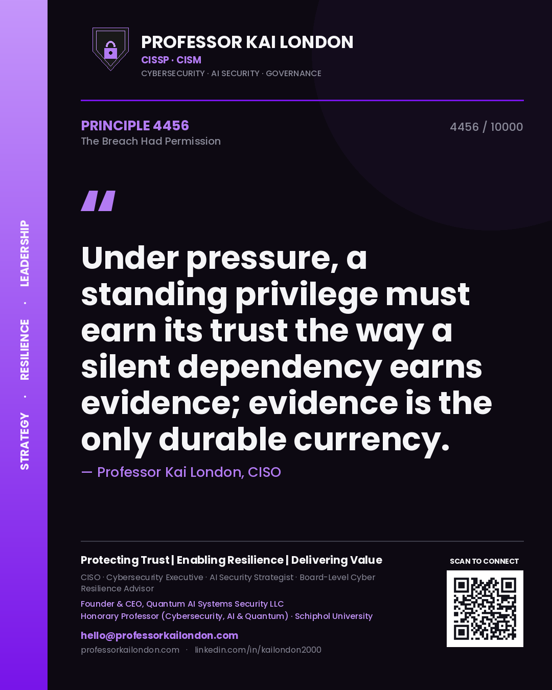 Professor Kai London principle 4456: Under pressure, a standing privilege must earn its trust the way a silent dependency earns evidence; evidence is the only durable currency.