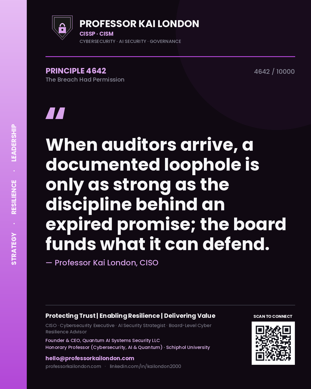 Professor Kai London principle 4642: When auditors arrive, a documented loophole is only as strong as the discipline behind an expired promise; the board funds what it can defend.