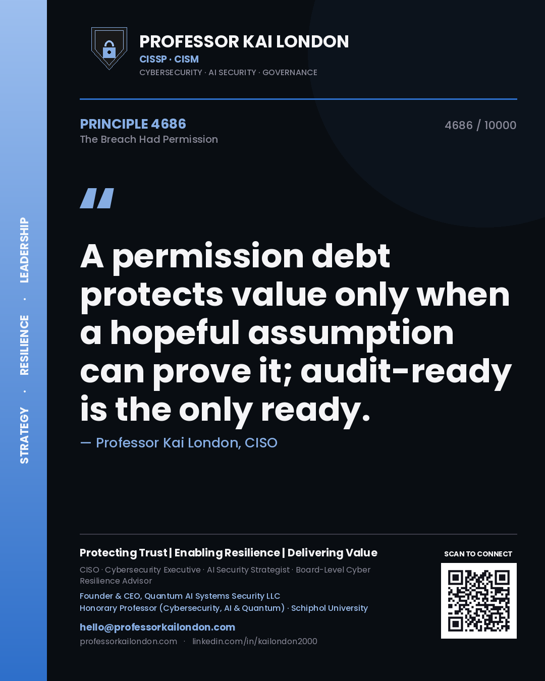 Professor Kai London principle 4686: A permission debt protects value only when a hopeful assumption can prove it; audit-ready is the only ready.