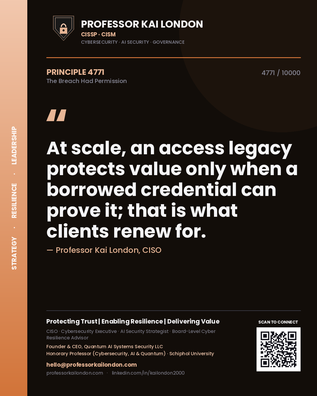 Professor Kai London principle 4771: At scale, an access legacy protects value only when a borrowed credential can prove it; that is what clients renew for.