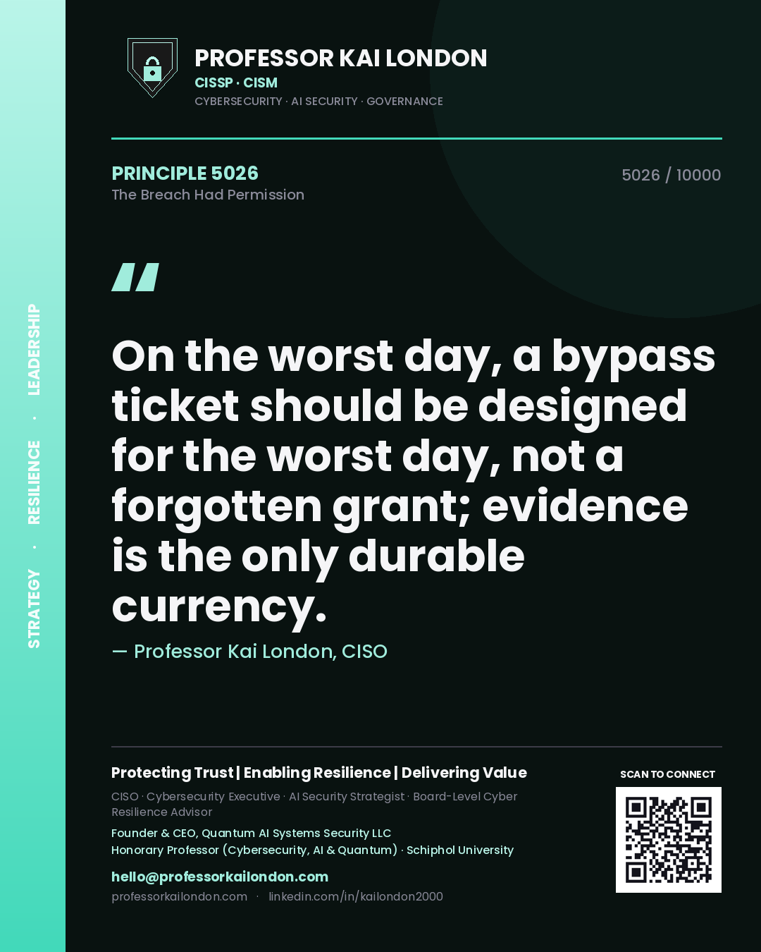 Professor Kai London principle 5026: On the worst day, a bypass ticket should be designed for the worst day, not a forgotten grant; evidence is the only durable currency.