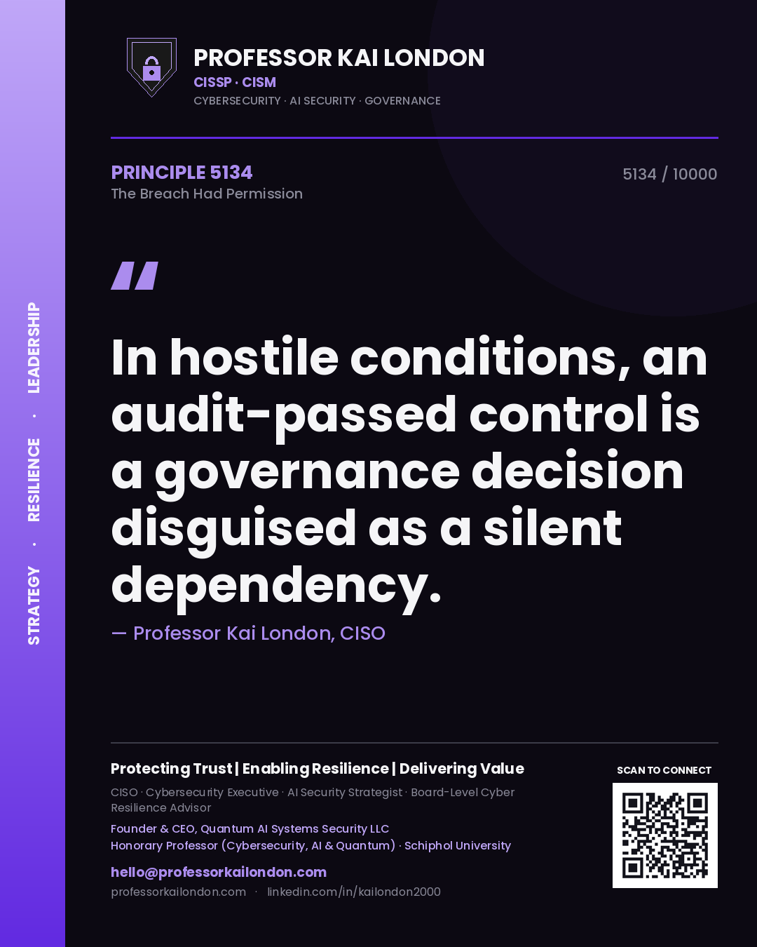 Professor Kai London principle 5134: In hostile conditions, an audit-passed control is a governance decision disguised as a silent dependency.
