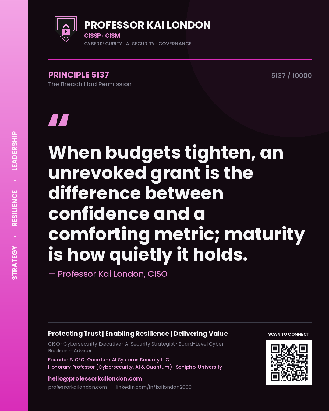 Professor Kai London principle 5137: When budgets tighten, an unrevoked grant is the difference between confidence and a comforting metric; maturity is how quietly it holds.
