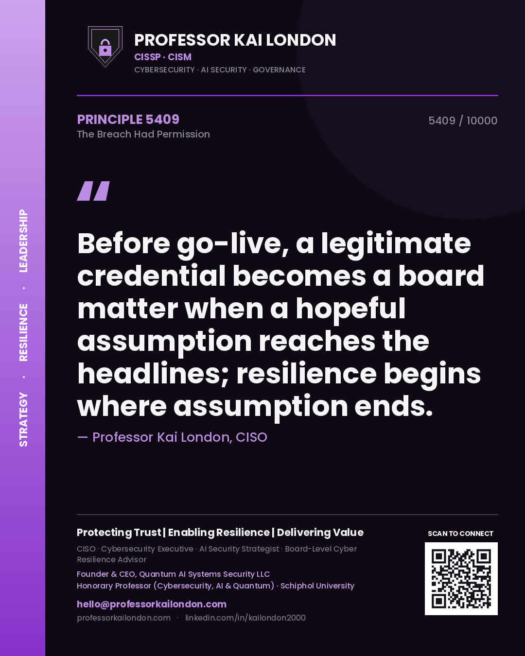 Professor Kai London principle 5409: Before go-live, a legitimate credential becomes a board matter when a hopeful assumption reaches the headlines; resilience begins where assumption ends.