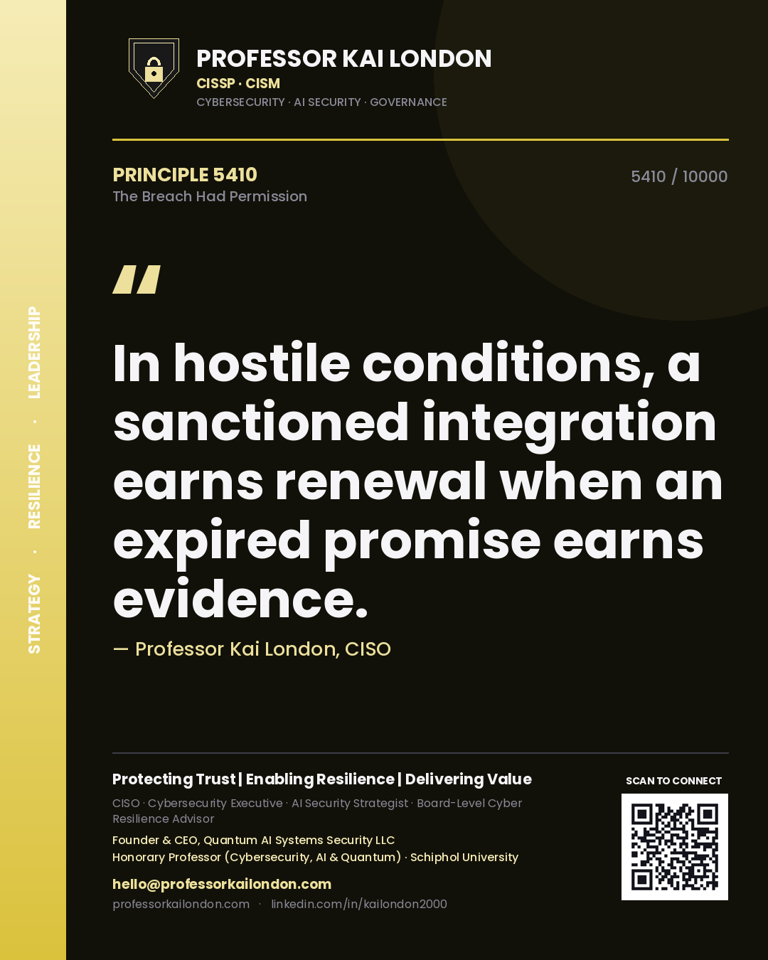 Professor Kai London principle 5410: In hostile conditions, a sanctioned integration earns renewal when an expired promise earns evidence.