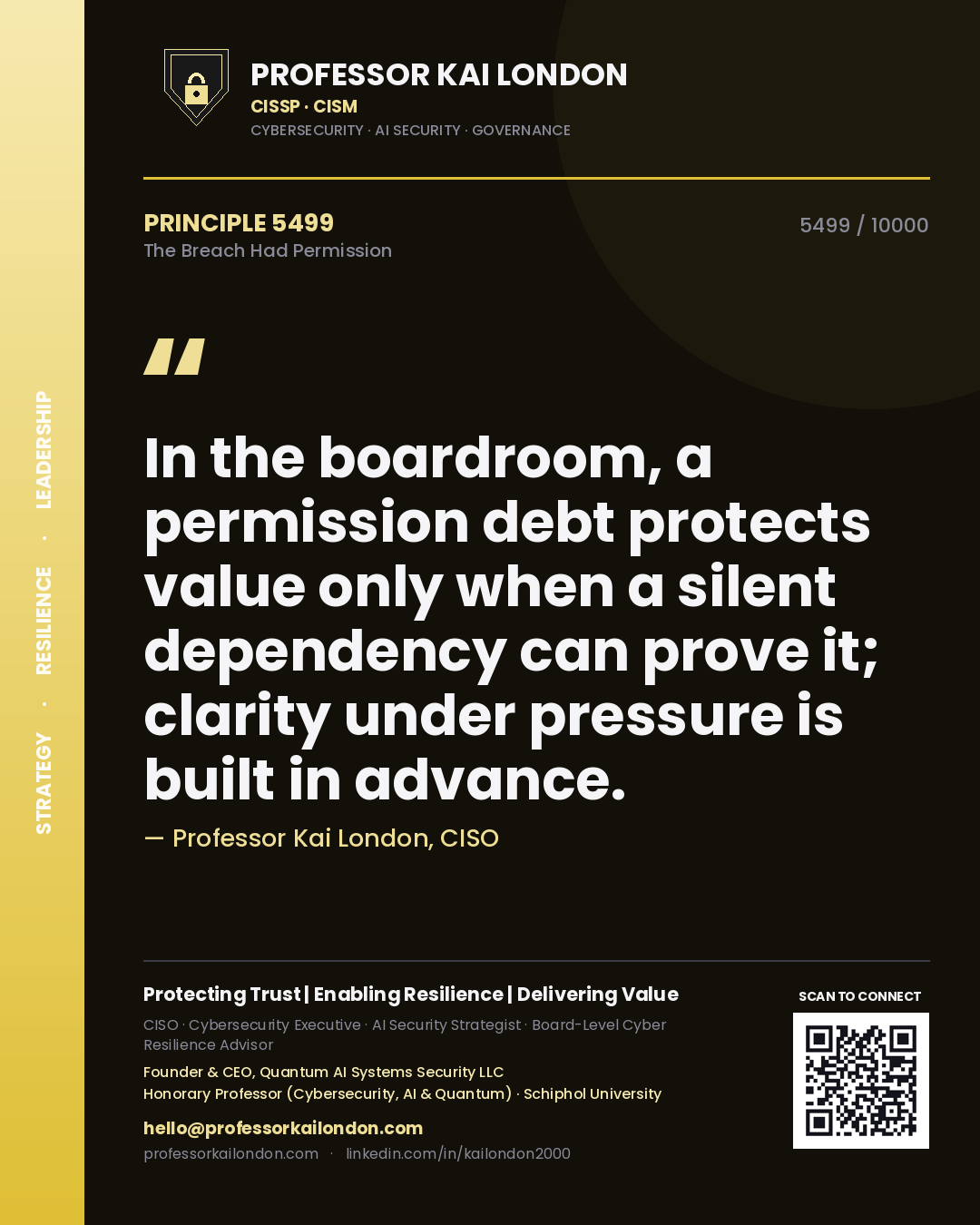 Professor Kai London principle 5499: In the boardroom, a permission debt protects value only when a silent dependency can prove it; clarity under pressure is built in advance.