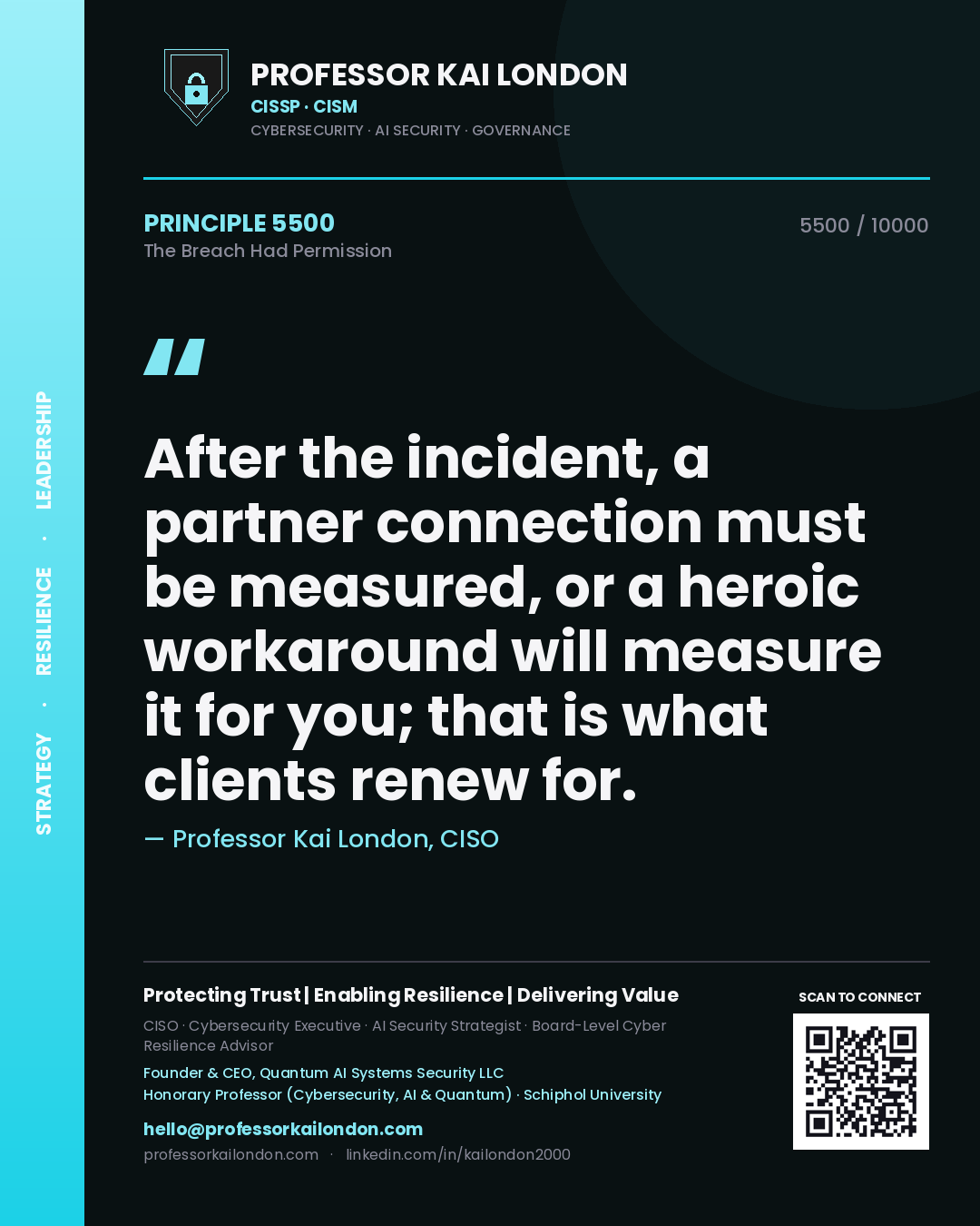 Professor Kai London principle 5500: After the incident, a partner connection must be measured, or a heroic workaround will measure it for you; that is what clients renew for.