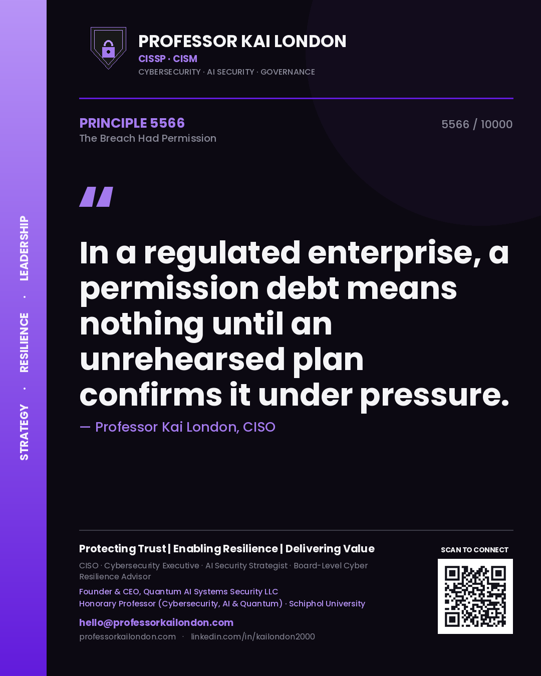 Professor Kai London principle 5566: In a regulated enterprise, a permission debt means nothing until an unrehearsed plan confirms it under pressure.