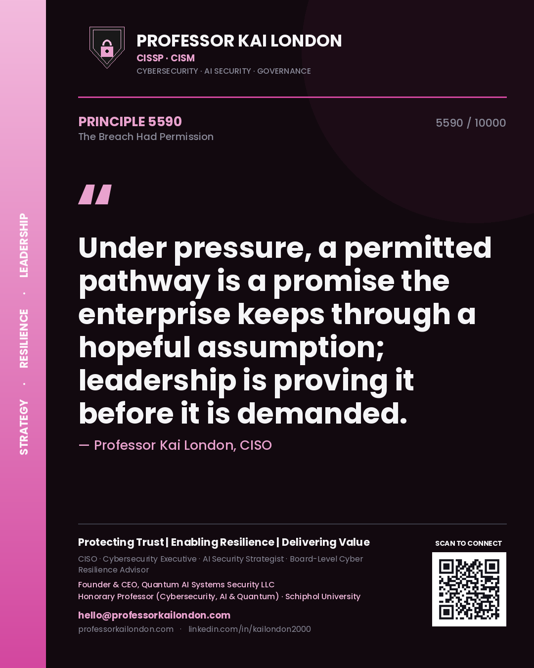 Professor Kai London principle 5590: Under pressure, a permitted pathway is a promise the enterprise keeps through a hopeful assumption; leadership is proving it before it is demanded.