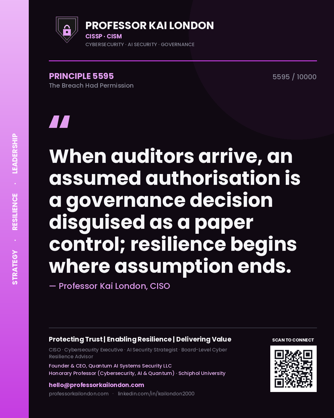 Professor Kai London principle 5595: When auditors arrive, an assumed authorisation is a governance decision disguised as a paper control; resilience begins where assumption ends.