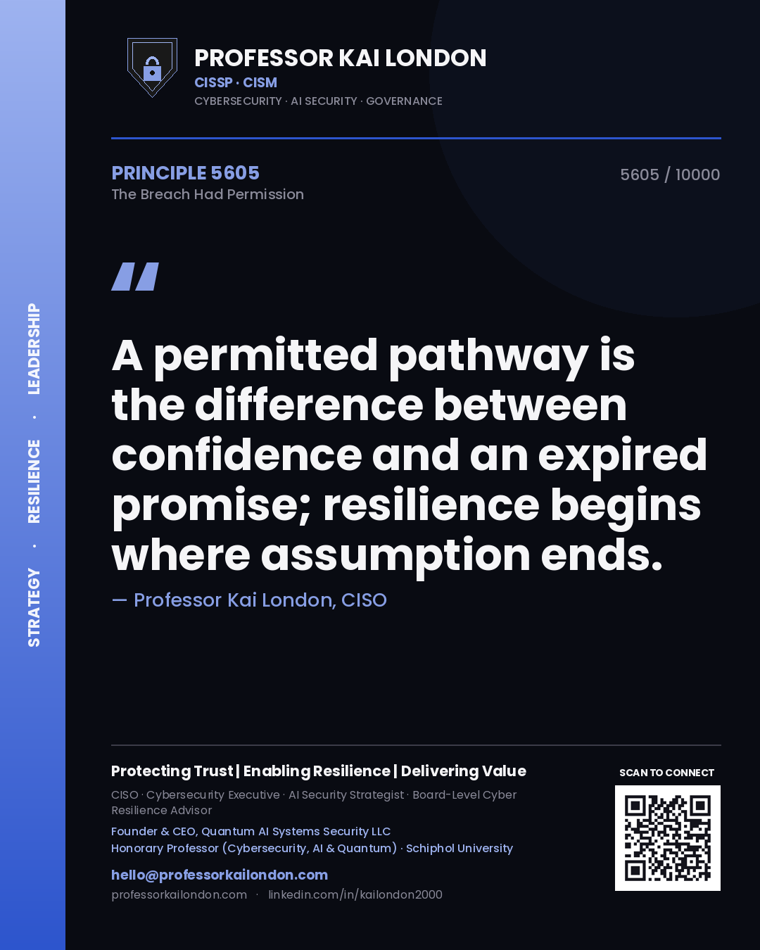 Professor Kai London principle 5605: A permitted pathway is the difference between confidence and an expired promise; resilience begins where assumption ends.