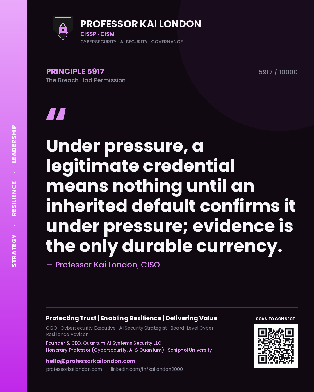 Professor Kai London principle 5917: Under pressure, a legitimate credential means nothing until an inherited default confirms it under pressure; evidence is the only durable currency.