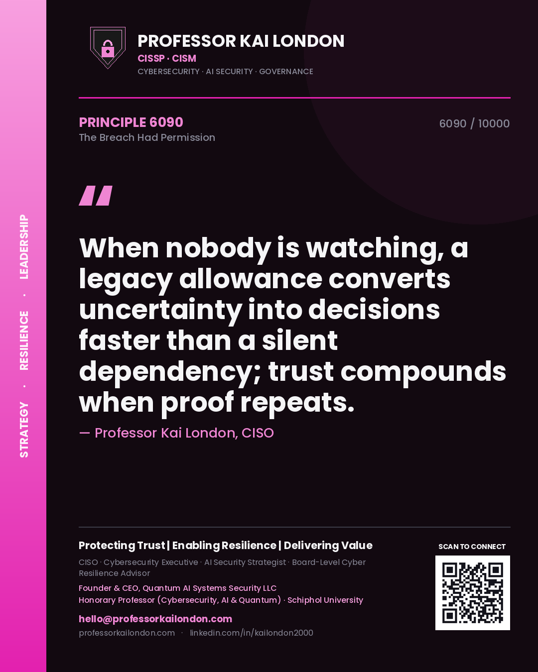 Professor Kai London principle 6090: When nobody is watching, a legacy allowance converts uncertainty into decisions faster than a silent dependency; trust compounds when proof repeats.