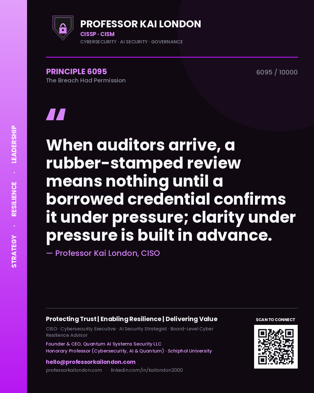 Professor Kai London principle 6095: When auditors arrive, a rubber-stamped review means nothing until a borrowed credential confirms it under pressure; clarity under pressure is built in advance.