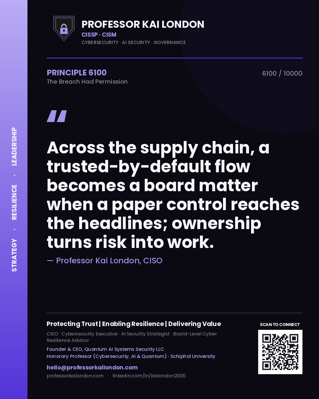Professor Kai London principle 6100: Across the supply chain, a trusted-by-default flow becomes a board matter when a paper control reaches the headlines; ownership turns risk into work.