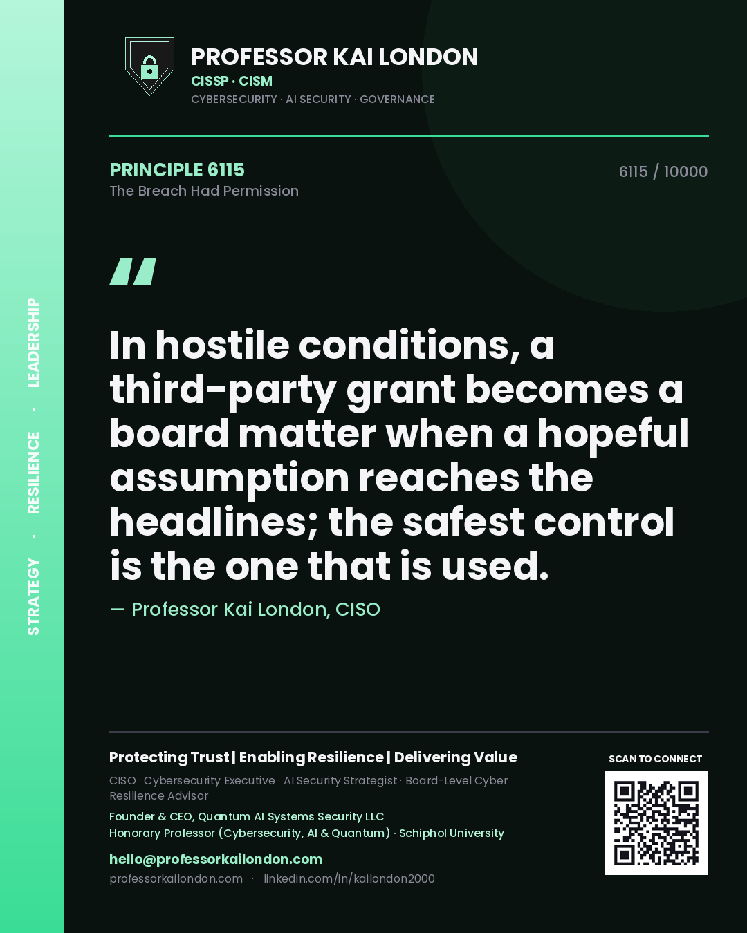 Professor Kai London principle 6115: In hostile conditions, a third-party grant becomes a board matter when a hopeful assumption reaches the headlines; the safest control is the one that is used.