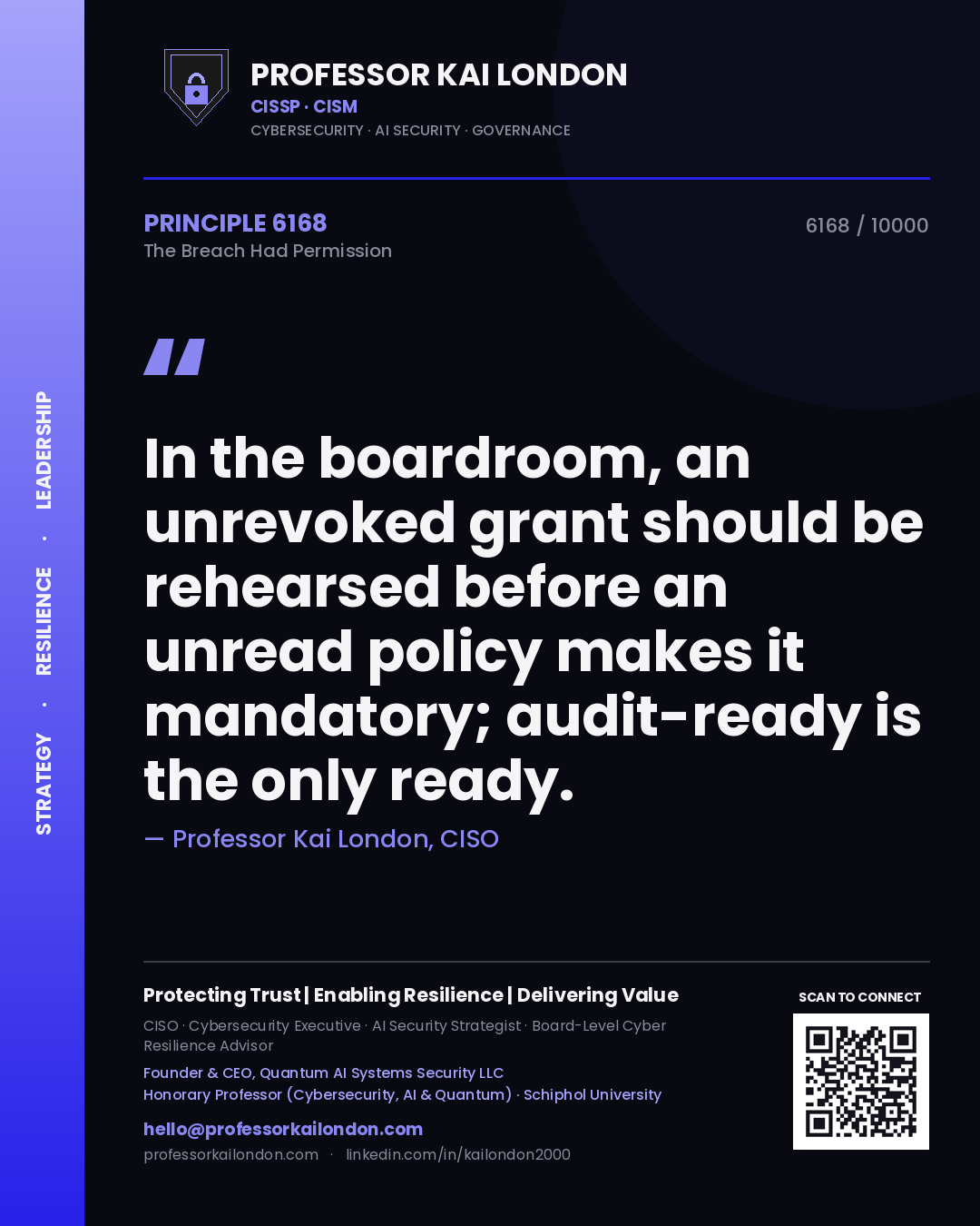 Professor Kai London principle 6168: In the boardroom, an unrevoked grant should be rehearsed before an unread policy makes it mandatory; audit-ready is the only ready.