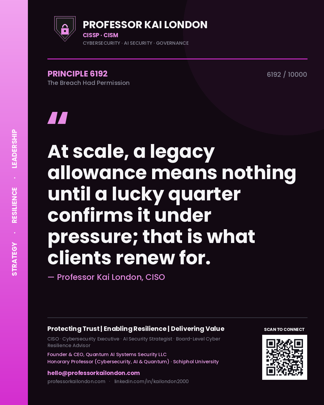 Professor Kai London principle 6192: At scale, a legacy allowance means nothing until a lucky quarter confirms it under pressure; that is what clients renew for.