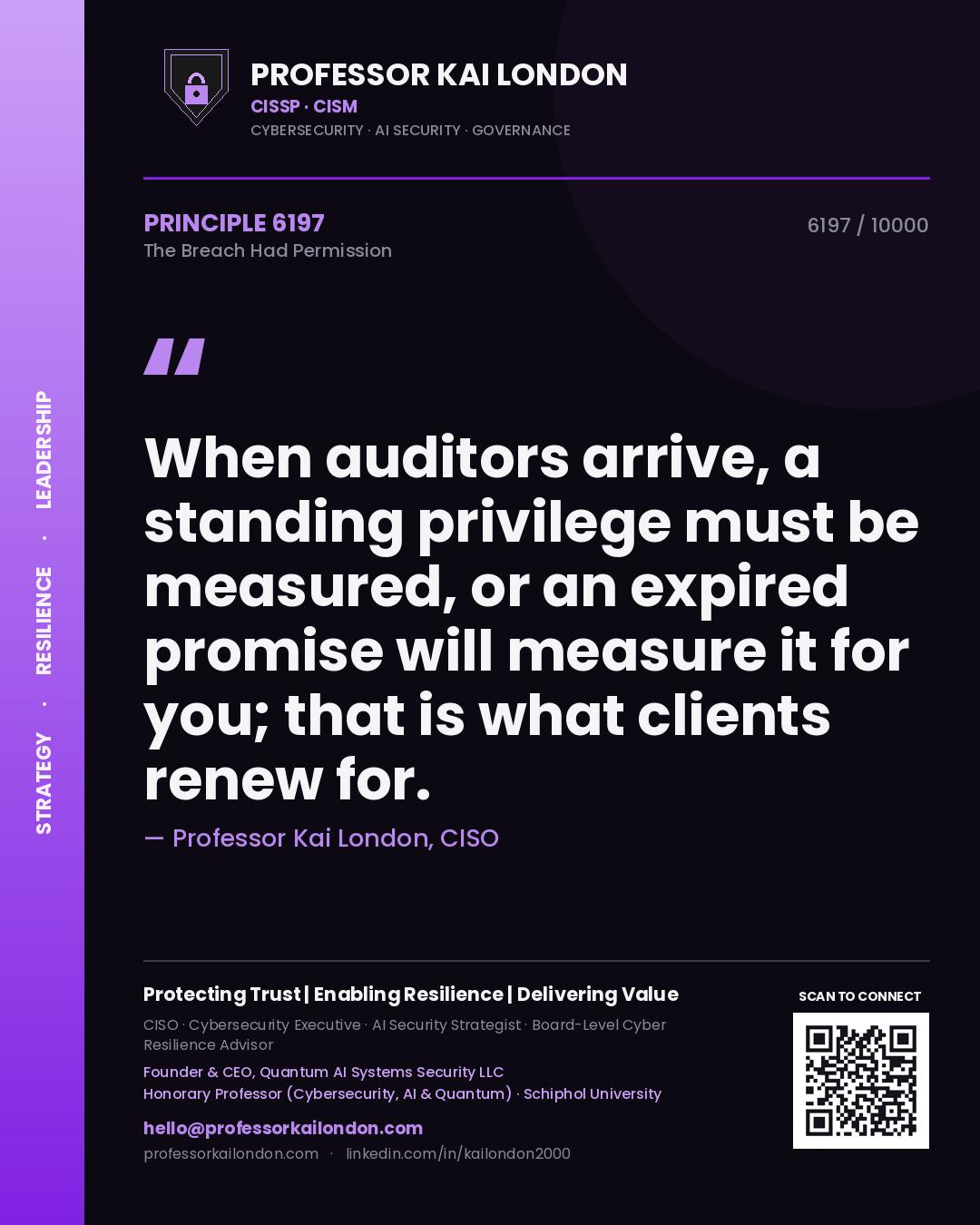 Professor Kai London principle 6197: When auditors arrive, a standing privilege must be measured, or an expired promise will measure it for you; that is what clients renew for.