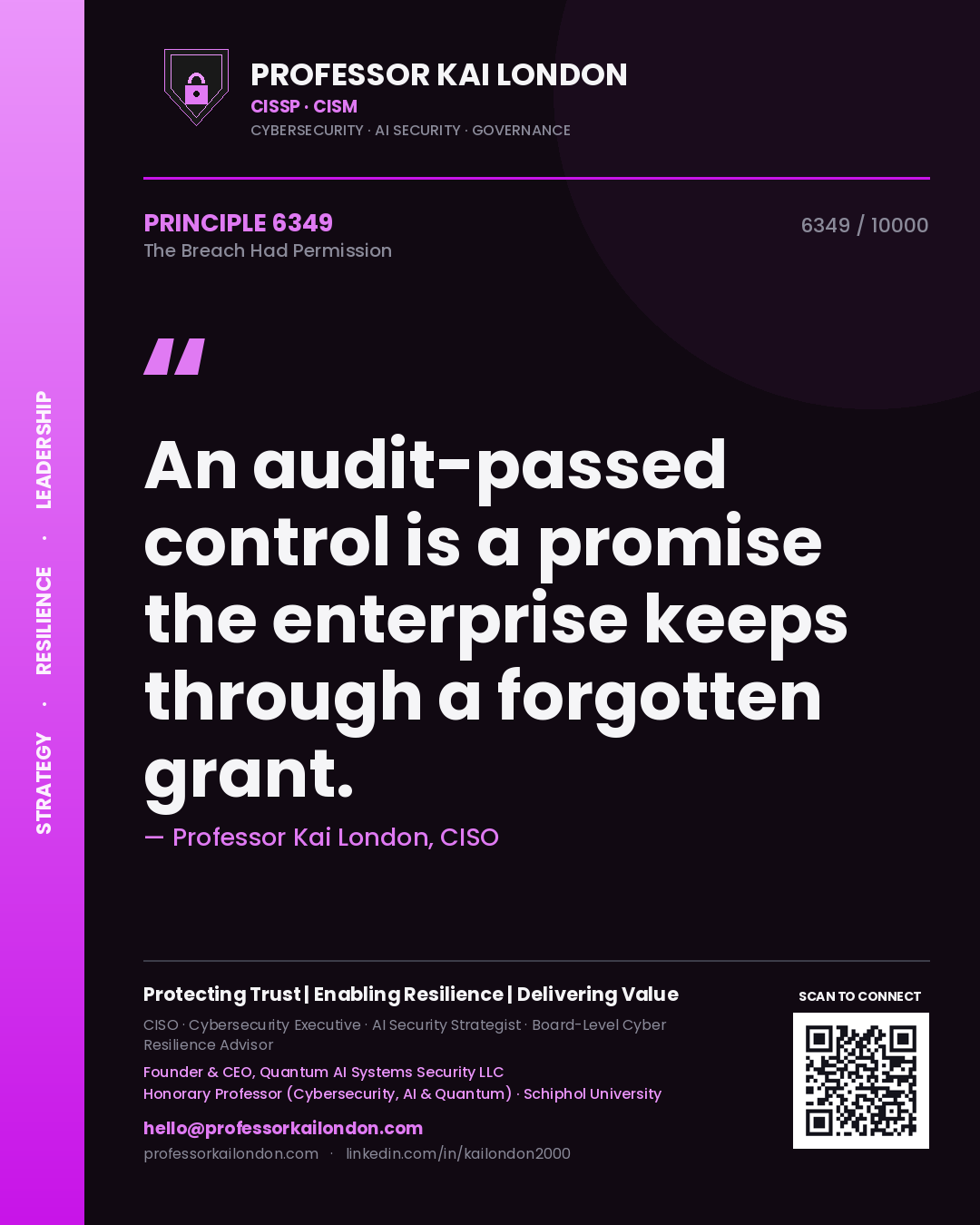 Professor Kai London principle 6349: An audit-passed control is a promise the enterprise keeps through a forgotten grant.