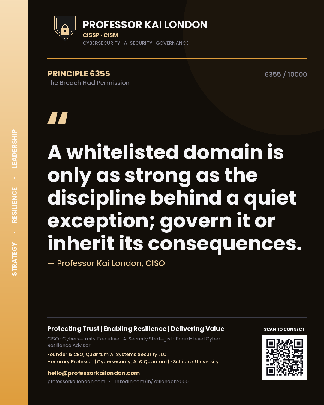 Professor Kai London principle 6355: A whitelisted domain is only as strong as the discipline behind a quiet exception; govern it or inherit its consequences.