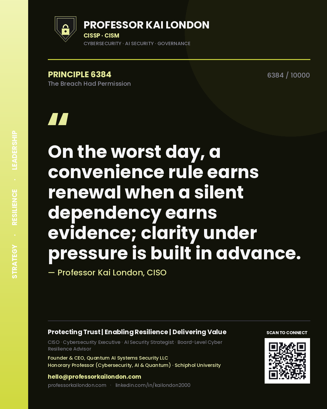 Professor Kai London principle 6384: On the worst day, a convenience rule earns renewal when a silent dependency earns evidence; clarity under pressure is built in advance.