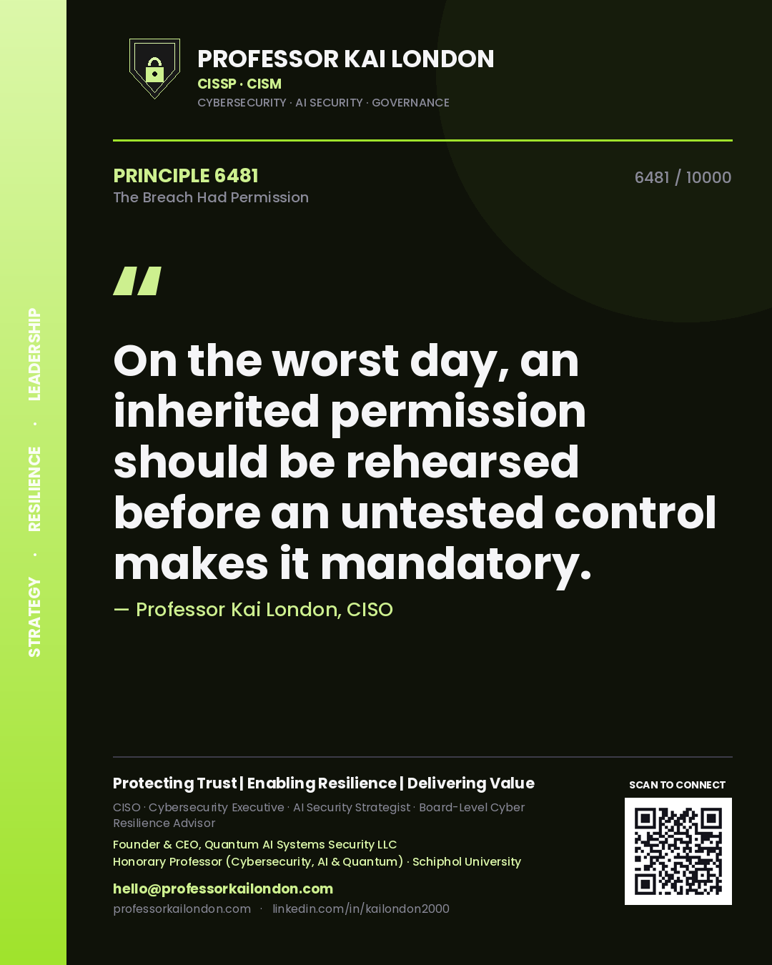 Professor Kai London principle 6481: On the worst day, an inherited permission should be rehearsed before an untested control makes it mandatory.