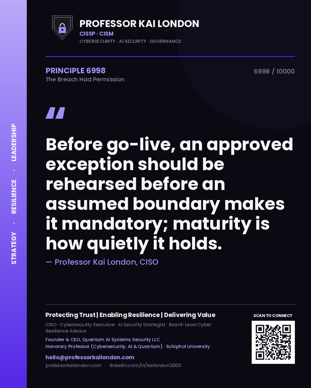 Professor Kai London principle 6998: Before go-live, an approved exception should be rehearsed before an assumed boundary makes it mandatory; maturity is how quietly it holds.