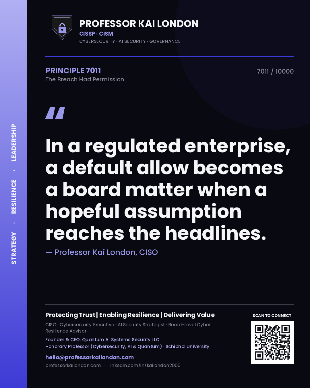 Professor Kai London principle 7011: In a regulated enterprise, a default allow becomes a board matter when a hopeful assumption reaches the headlines.