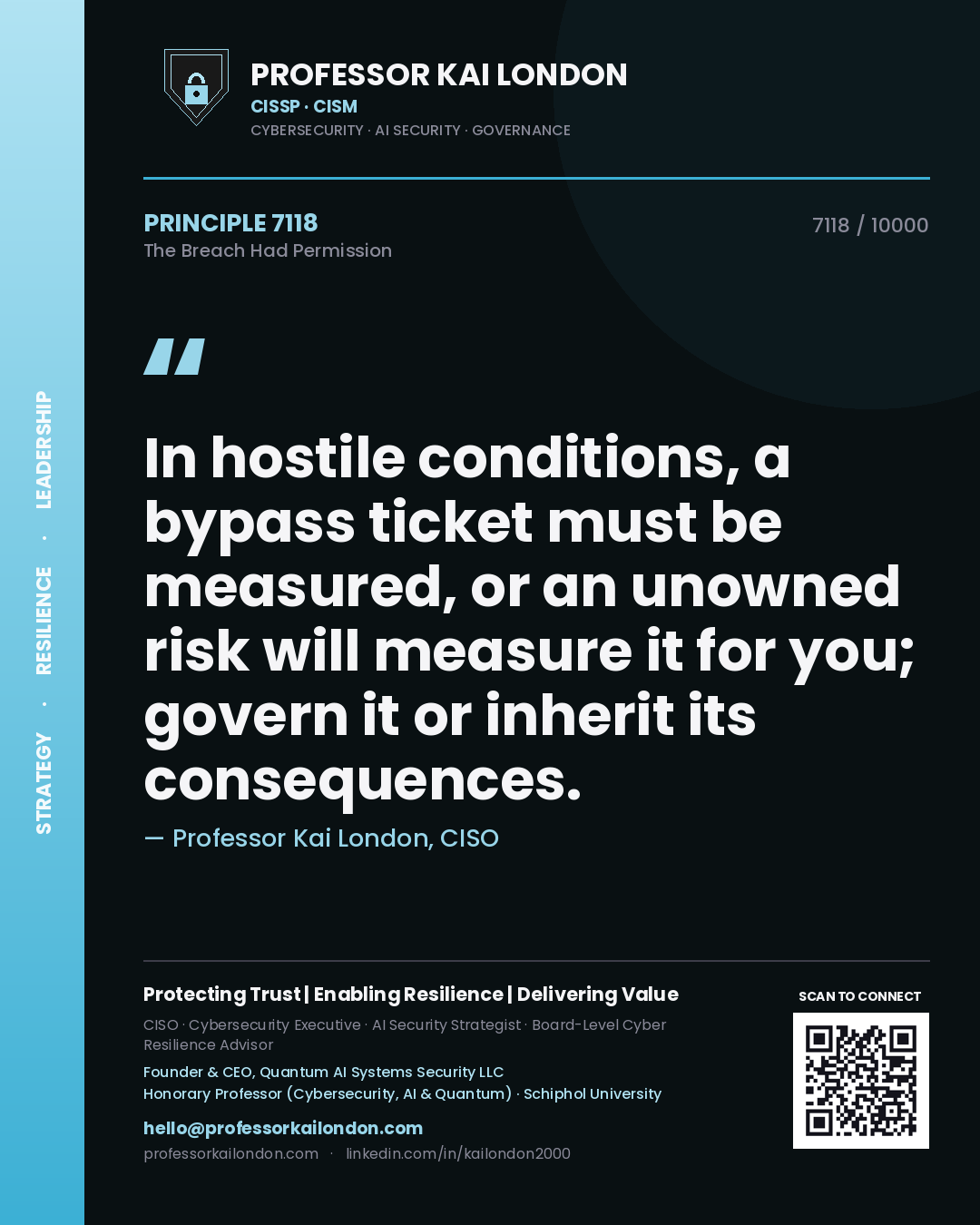 Professor Kai London principle 7118: In hostile conditions, a bypass ticket must be measured, or an unowned risk will measure it for you; govern it or inherit its consequences.