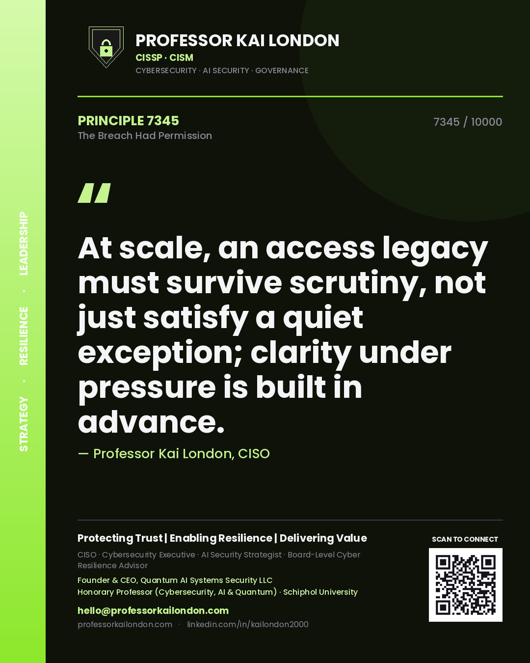 Professor Kai London principle 7345: At scale, an access legacy must survive scrutiny, not just satisfy a quiet exception; clarity under pressure is built in advance.