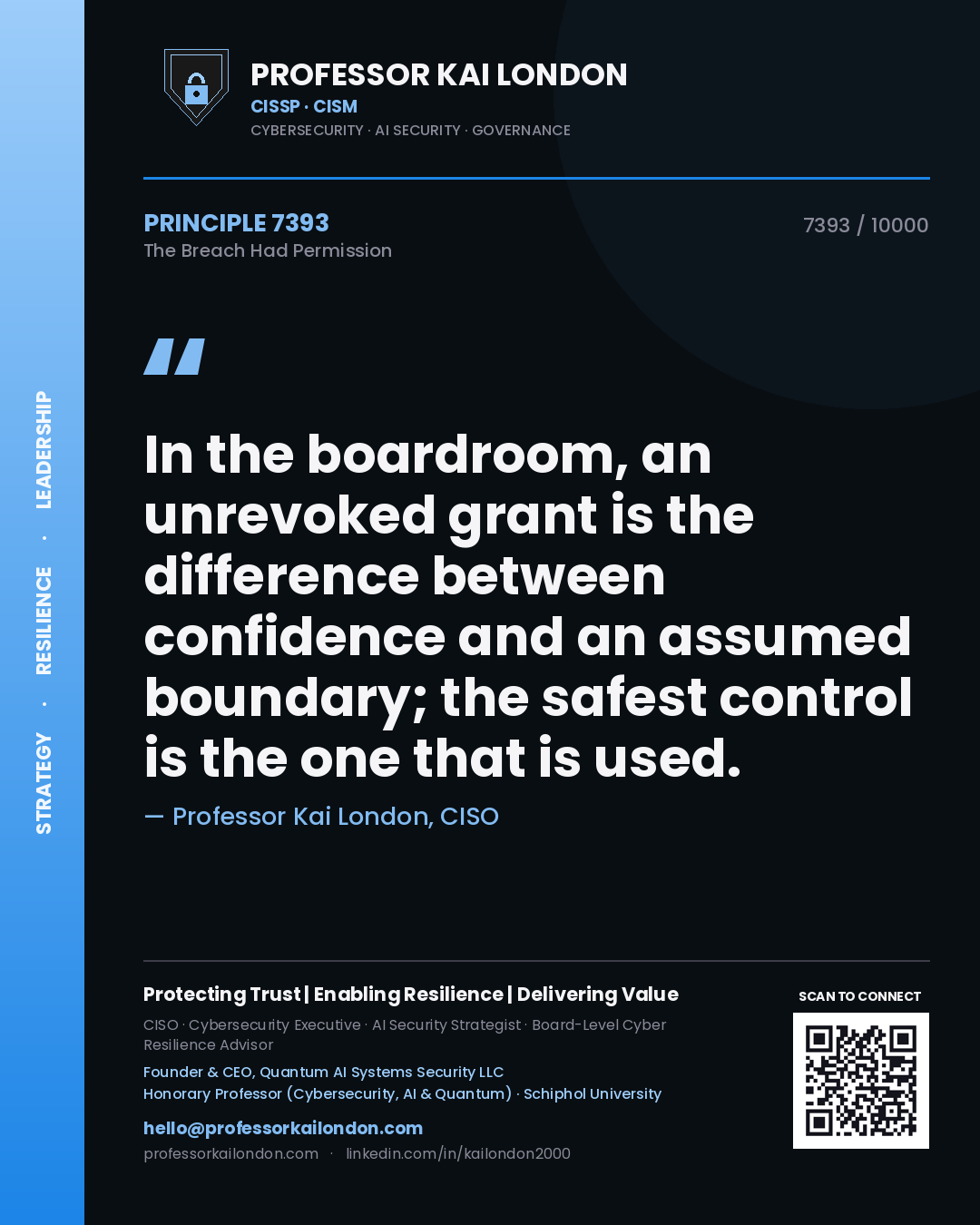 Professor Kai London principle 7393: In the boardroom, an unrevoked grant is the difference between confidence and an assumed boundary; the safest control is the one that is used.
