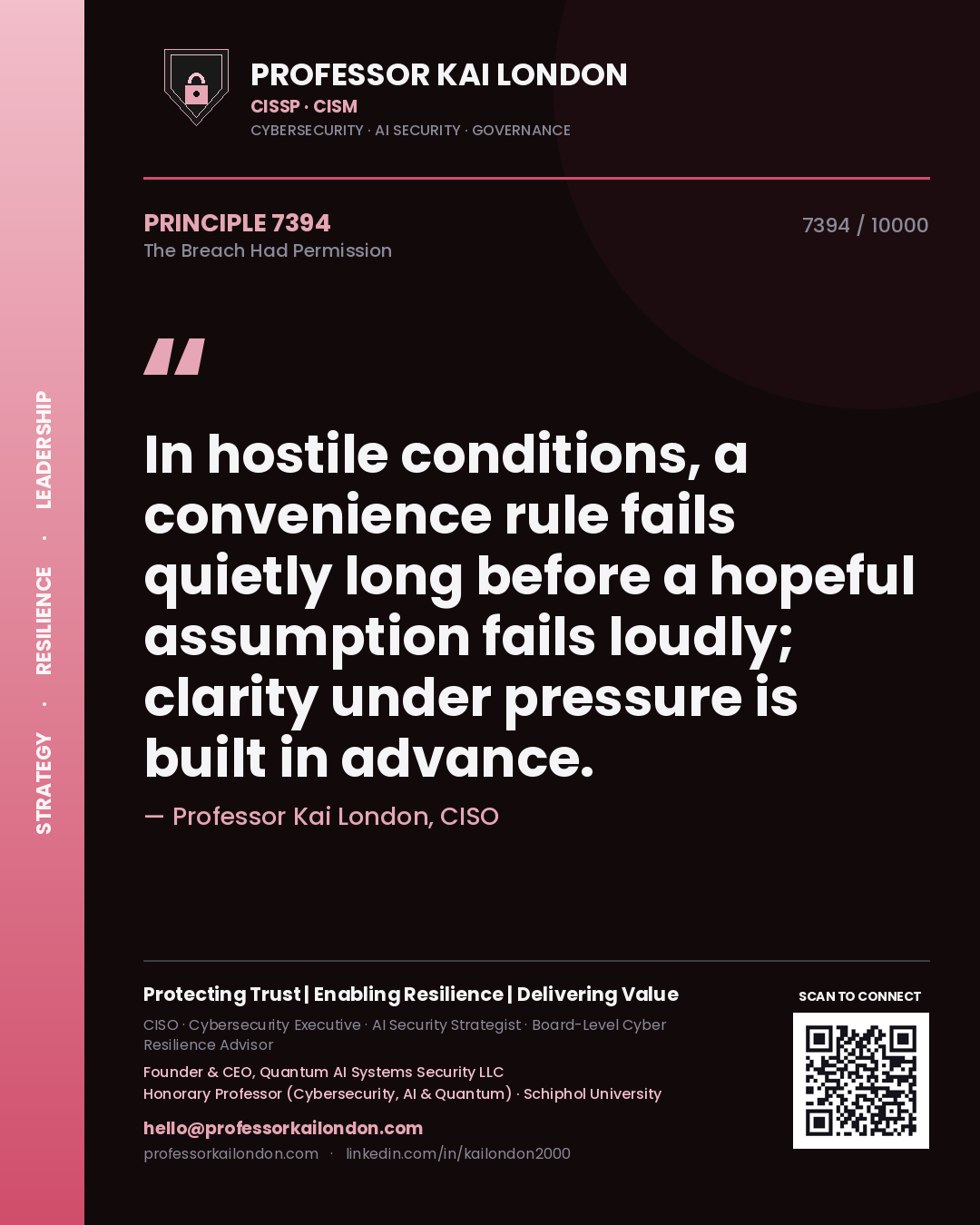Professor Kai London principle 7394: In hostile conditions, a convenience rule fails quietly long before a hopeful assumption fails loudly; clarity under pressure is built in advance.