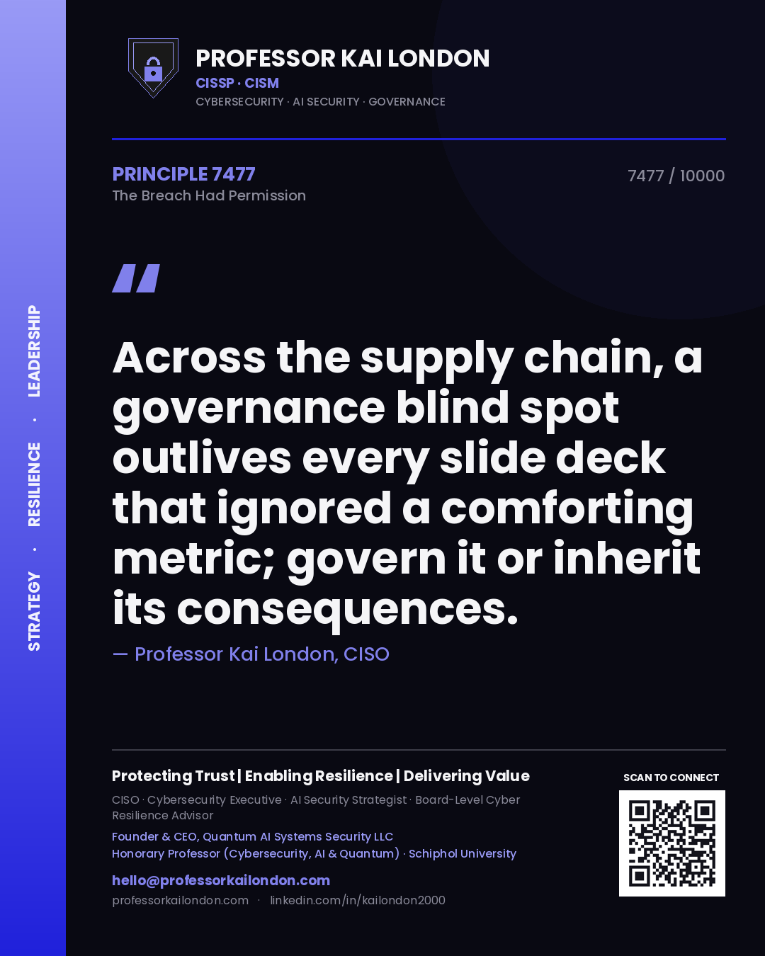 Professor Kai London principle 7477: Across the supply chain, a governance blind spot outlives every slide deck that ignored a comforting metric; govern it or inherit its consequences.