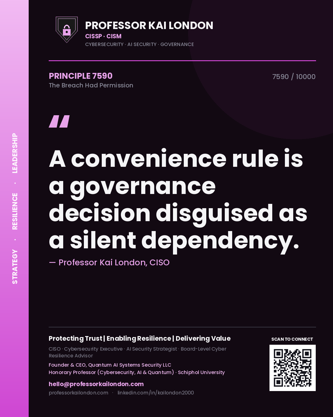 Professor Kai London principle 7590: A convenience rule is a governance decision disguised as a silent dependency.