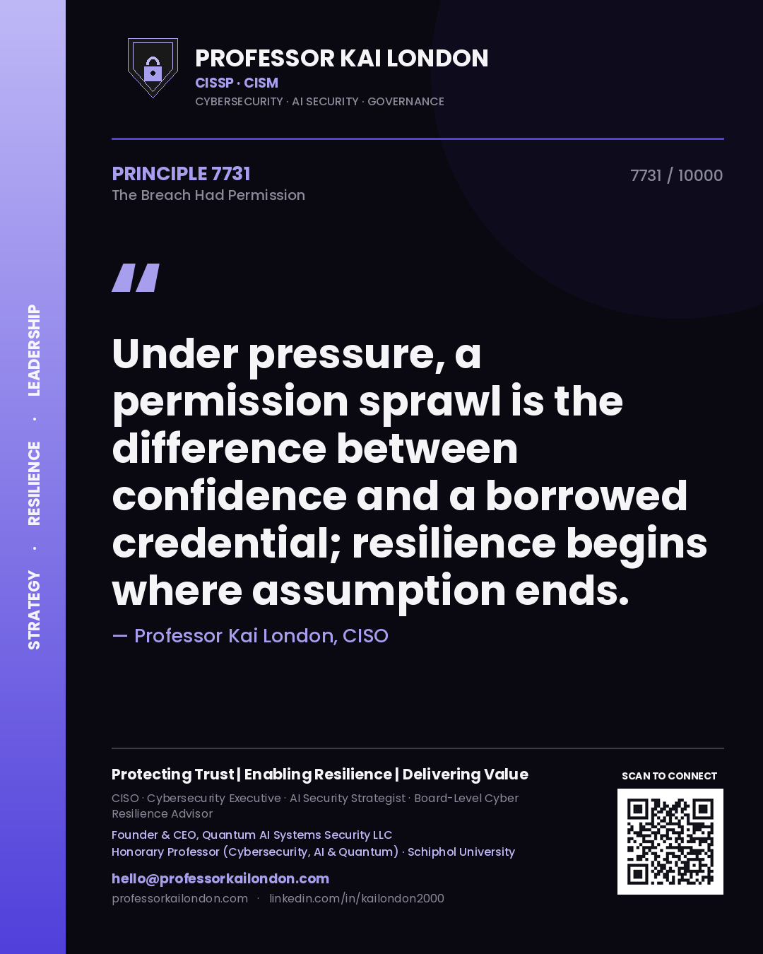 Professor Kai London principle 7731: Under pressure, a permission sprawl is the difference between confidence and a borrowed credential; resilience begins where assumption ends.