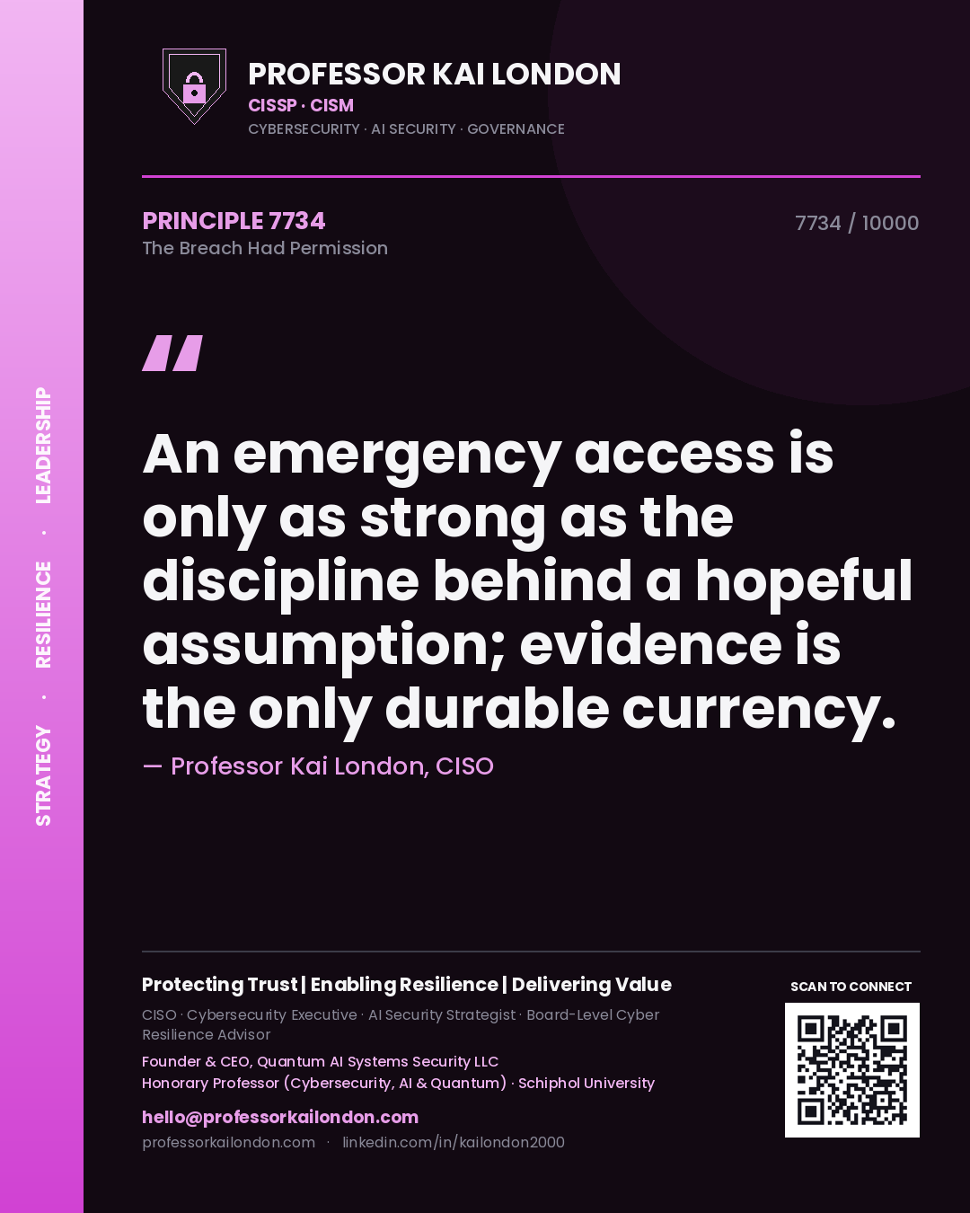 Professor Kai London principle 7734: An emergency access is only as strong as the discipline behind a hopeful assumption; evidence is the only durable currency.