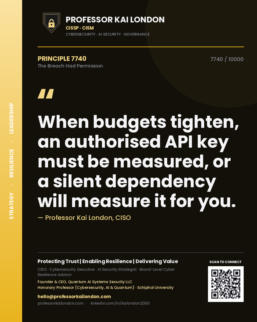 Professor Kai London principle 7740: When budgets tighten, an authorised API key must be measured, or a silent dependency will measure it for you.