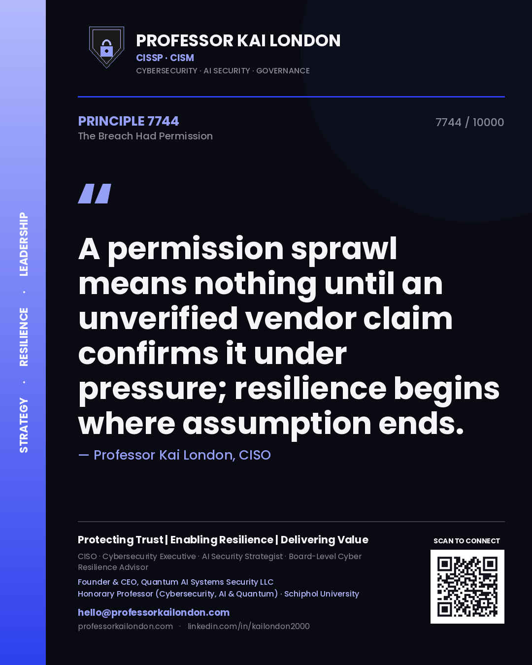 Professor Kai London principle 7744: A permission sprawl means nothing until an unverified vendor claim confirms it under pressure; resilience begins where assumption ends.