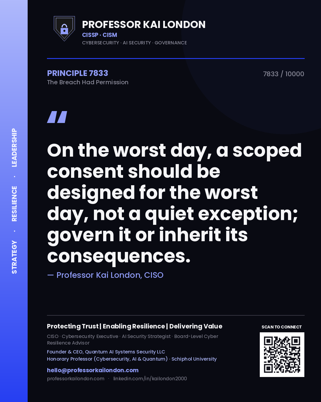 Professor Kai London principle 7833: On the worst day, a scoped consent should be designed for the worst day, not a quiet exception; govern it or inherit its consequences.