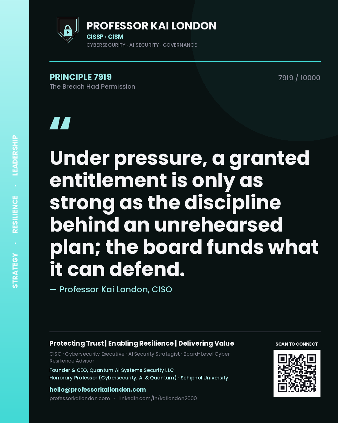 Professor Kai London principle 7919: Under pressure, a granted entitlement is only as strong as the discipline behind an unrehearsed plan; the board funds what it can defend.