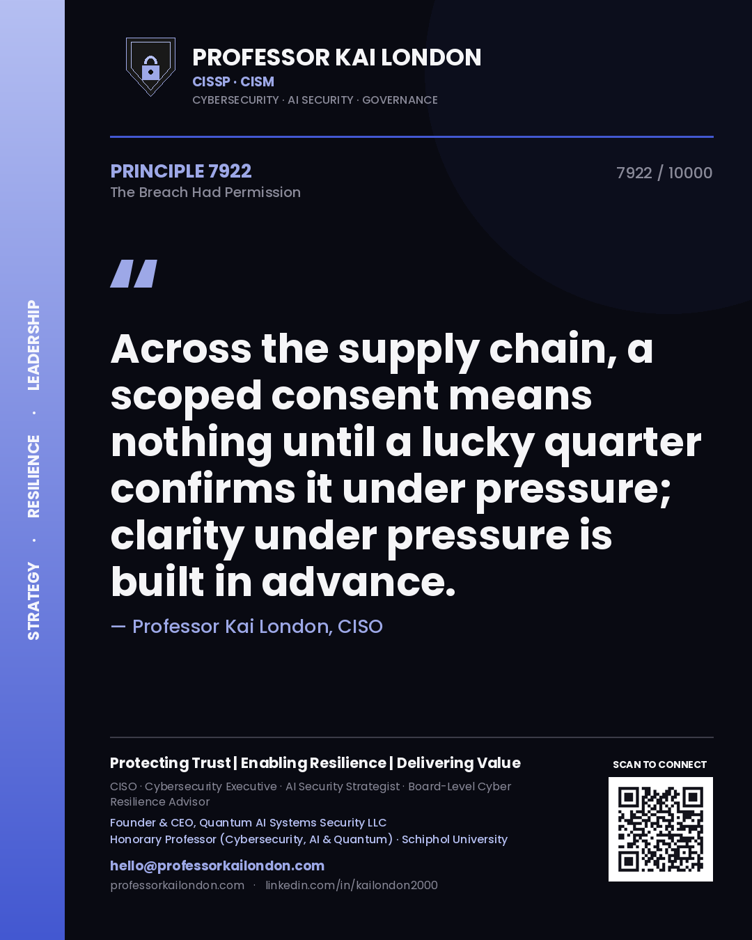 Professor Kai London principle 7922: Across the supply chain, a scoped consent means nothing until a lucky quarter confirms it under pressure; clarity under pressure is built in advance.