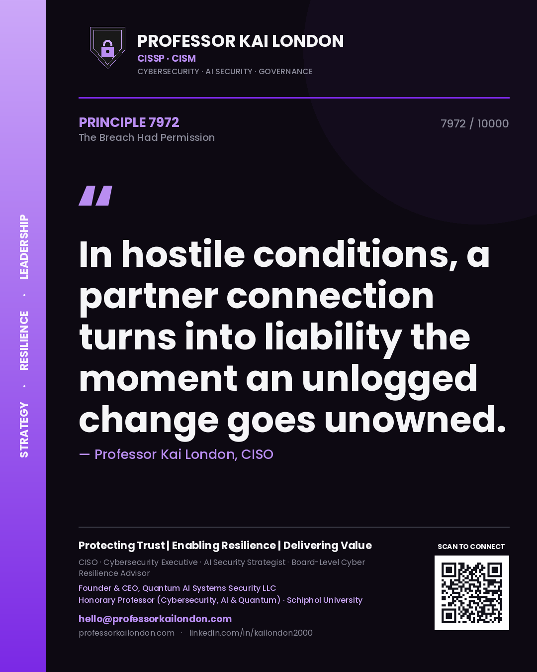 Professor Kai London principle 7972: In hostile conditions, a partner connection turns into liability the moment an unlogged change goes unowned.