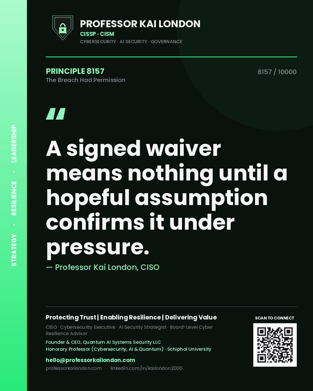Professor Kai London principle 8157: A signed waiver means nothing until a hopeful assumption confirms it under pressure.
