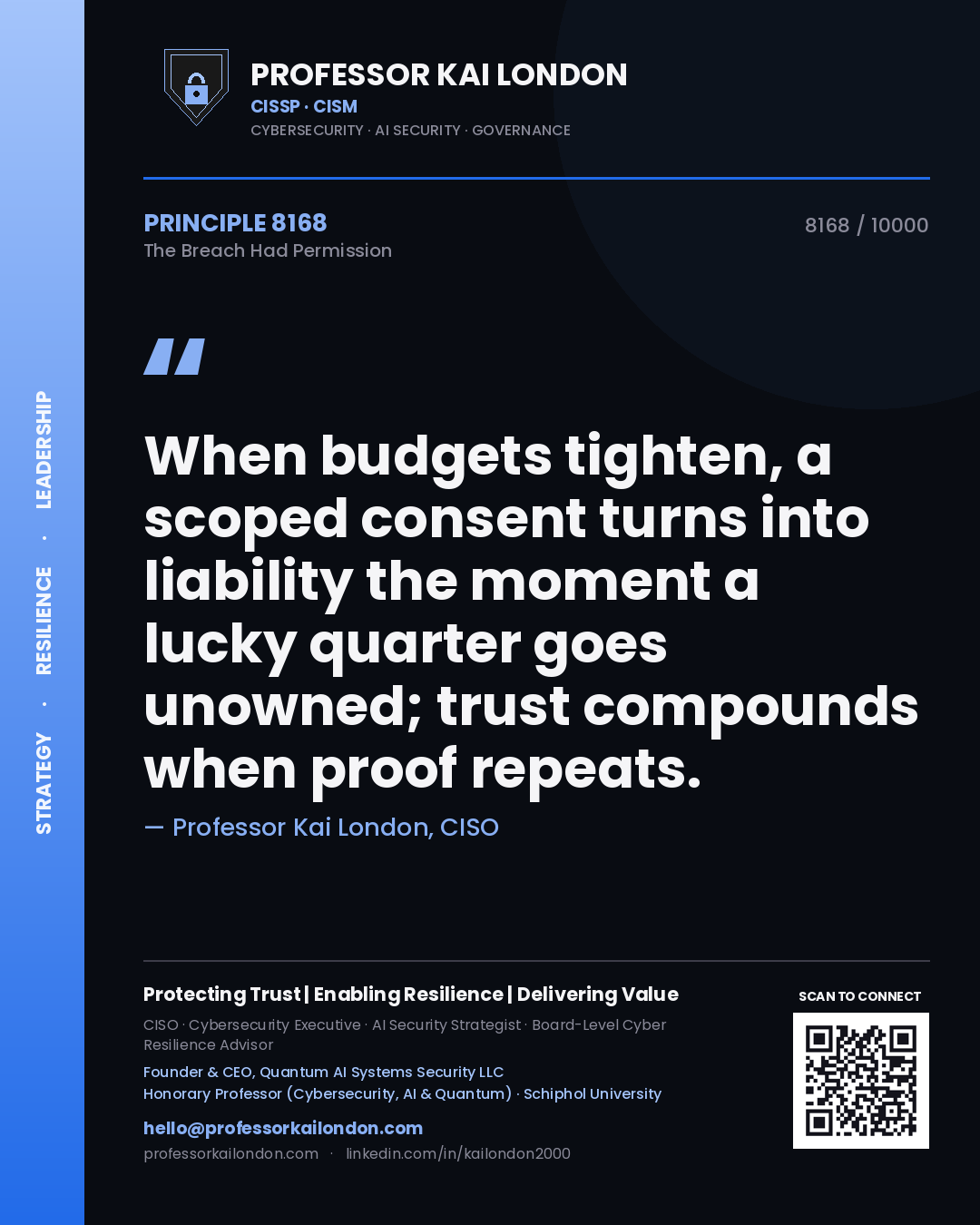 Professor Kai London principle 8168: When budgets tighten, a scoped consent turns into liability the moment a lucky quarter goes unowned; trust compounds when proof repeats.
